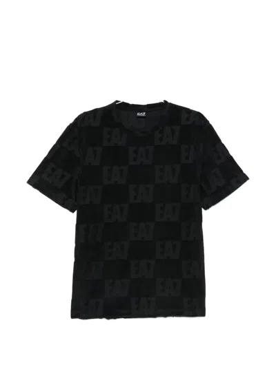 Ea7 Patterned Round-neck T-shirt In Black