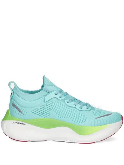 Ea7 Perforated-detail Lace-up Sneakers In Blue