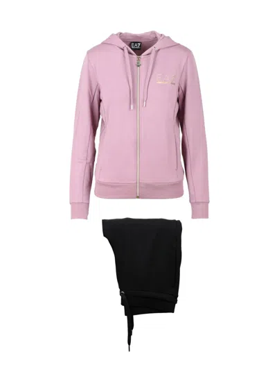 Ea7 Pink/black Polyester Viscose Elastane Women's Tracksuit In Multi
