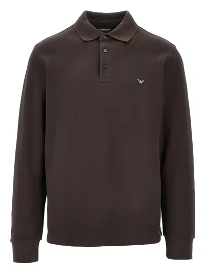 Ea7 Piqué Polo Shirt In Brown