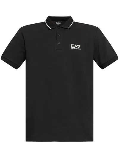 Ea7 Piqué-weave Polo Shirt In Black