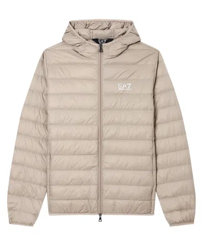 Ea7 Packable Down-filled Jacket With Horizontal Quilting And Stand-up Collar In Neutral