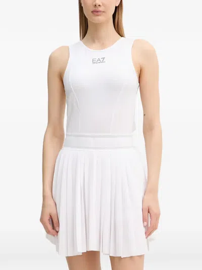 Ea7 Pleated Mini Dress In White
