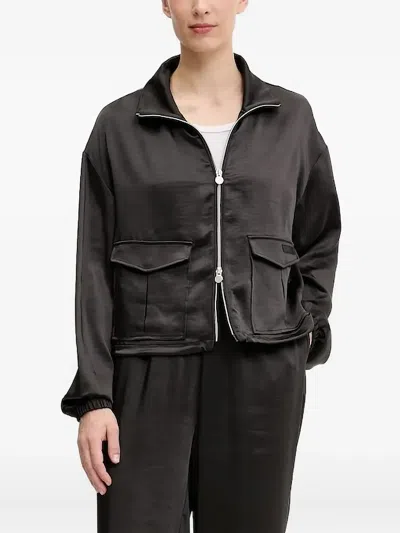 Ea7 Pocket-detail Zip-up Jacket In Brown