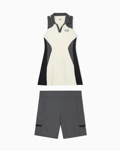 Ea7 Polo Pique Dress Tennis Pro Slim Fit Stretch Jersey In Black