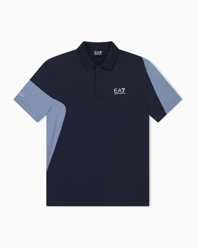 Ea7 Polo Shirt Tennis Pro Block Jersey Regular Fit In Blue