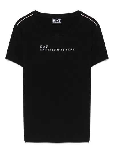 Ea7 Polyester-viscose Blend T-shirt In Black