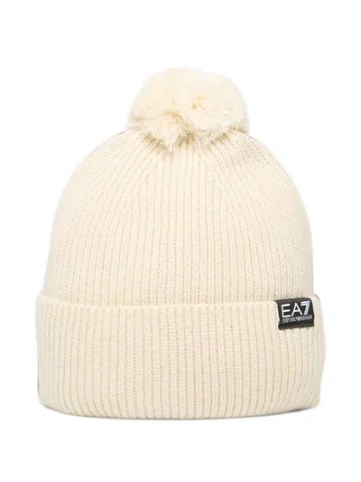 Ea7 Pom-pom Logo-patch Beanie Hat In White