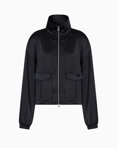 Ea7 Precious Blouson In Satin-effect Fabric In Black