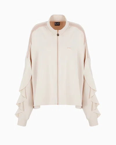 Ea7 Precious Stretch-modal-blend Zip-up Sweatshirt In Neutral
