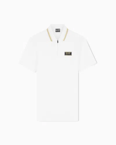 Ea7 Premium Label Jersey Polo Shirt In White