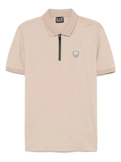 Ea7 Premium Shield Polo Shirt In Neutrals