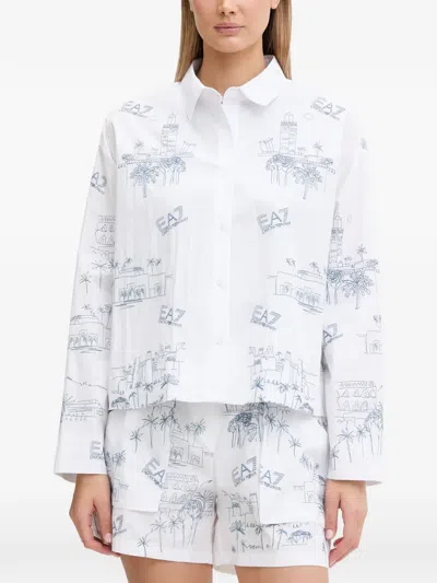Ea7 Print-detail Long-sleeve Shirt In White