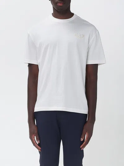Ea7 Printed Cotton Crew Neck T-shirt In White