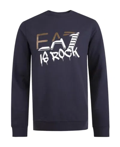 Ea7 Printed Round-neck Sweater In Black