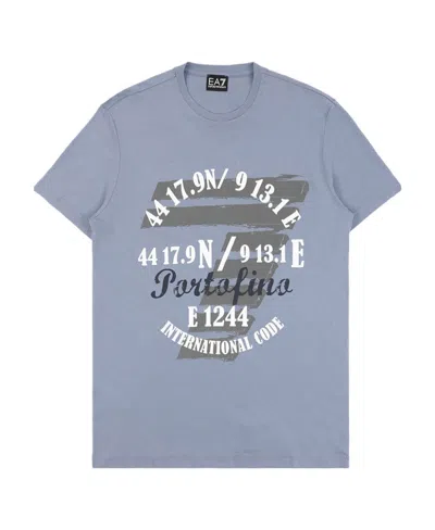 Ea7 Printed Round-necked T-shirt In Blue