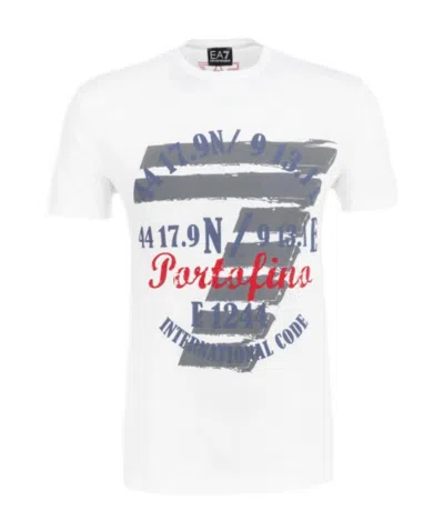 Ea7 Printed Round-necked T-shirt In White