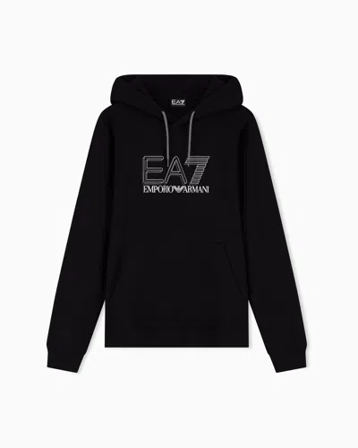 Ea7 Pure Cotton Hooded Sweatshirt In Black
