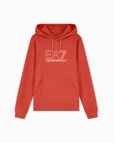 Ea7 Pure Cotton Hooded Sweatshirt In Red