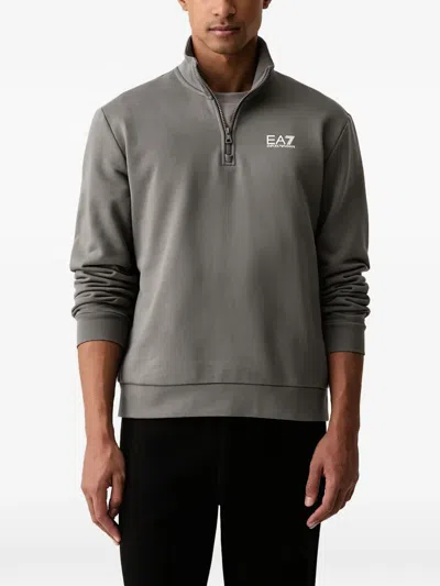 Ea7 Quarter-zip Logo-print Sweater In Gray