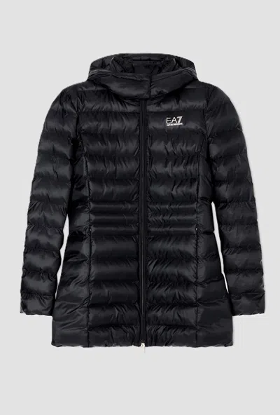 Ea7 Quilted Coat With Black Woman's Hood In Other
