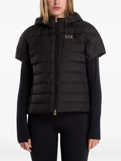 Ea7 Quilted Hooded Jacket In Black