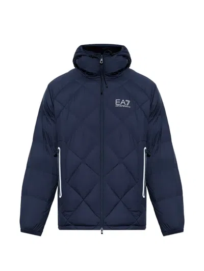 Ea7 Quilted Hooded Jacket In Blue