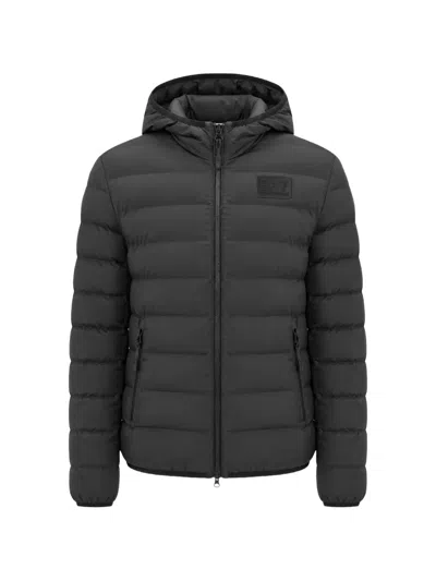 Ea7 Quilted Hooded Jacket In Gray