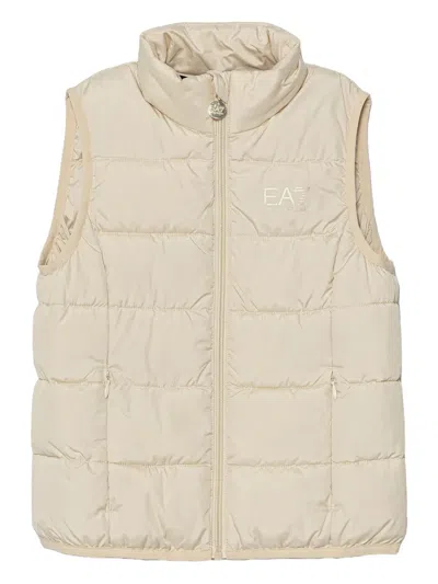 Ea7 Kids' Quilted Logo Vest In Brown