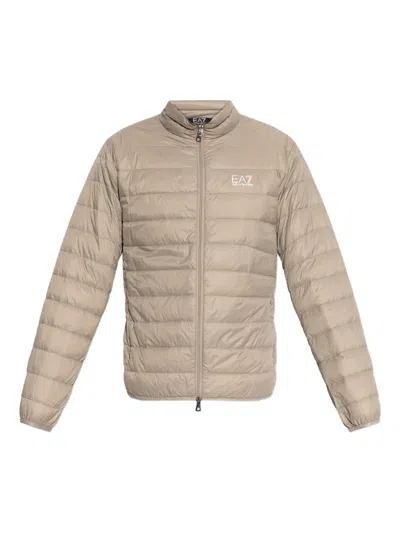 Ea7 Quilted Logo Jacket In Neutral