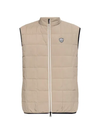 Ea7 Quilted Logo-patch Gilet In Brown