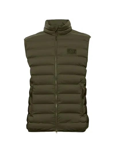 Ea7 Quilted Logo-patch Gilet In Green