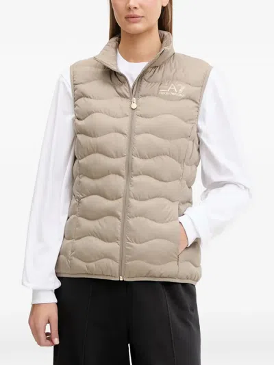 Ea7 Quilted Logo-print Gilet In Neutral
