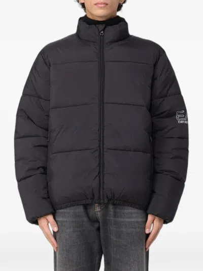 Ea7 Quilted Logo-print Jacket In Blue