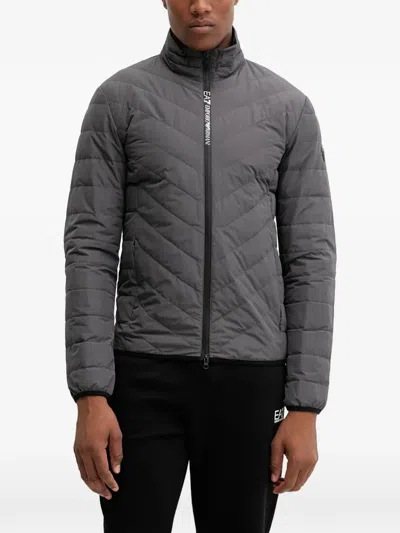Ea7 Quilted Zip-up Jacket In Gray