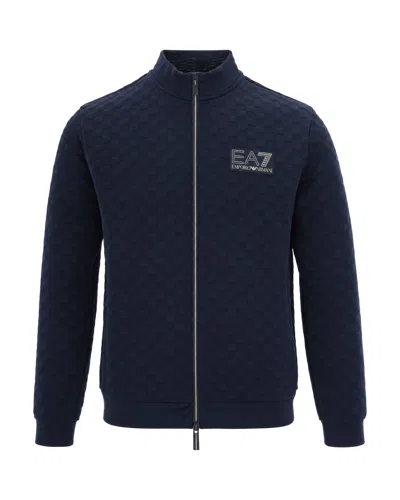 Ea7 Quilted Zip-up Jacket In Blue