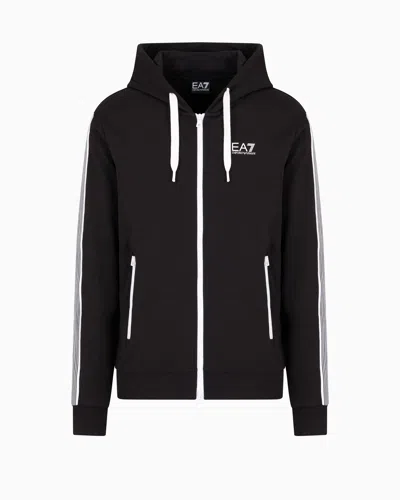 Ea7 Recycled Cotton-blend Hooded 7 Lines Sweatshirt In Black