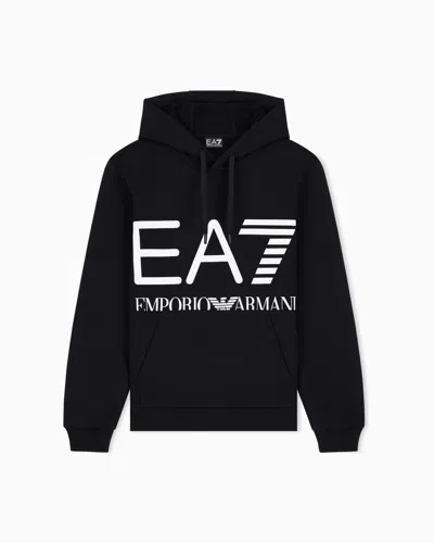Ea7 Regular Fit Hoodie Logo Series In Cotton With Ribbed Details In Black