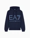 Ea7 Regular Fit Hoodie Logo Series In Cotton With Ribbed Details In Blue