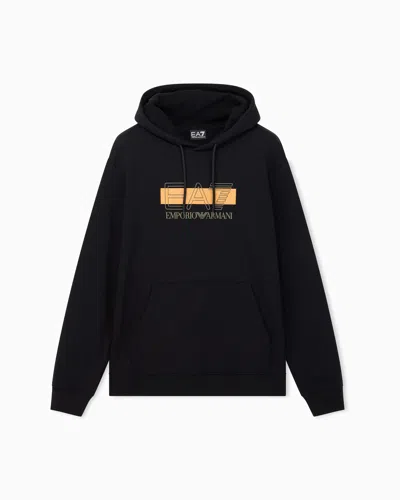 Ea7 Regular Fit Hoodie Visibility In Cotton Blend In Black