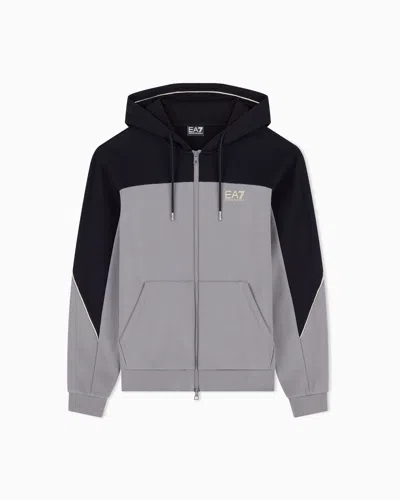 Ea7 Regular Fit Jersey Hoodie In Cotton With Full Zip In Gray