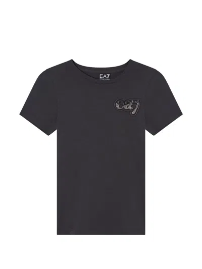 Ea7 Rhinestone-embellished Logo-patch T-shirt In Black