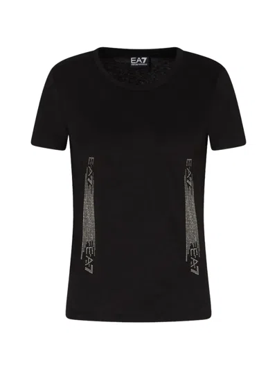 Ea7 Rhinestone-embellished Short-sleeve T-shirt In Black