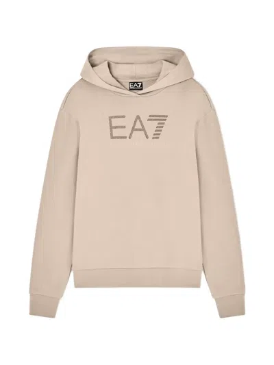 Ea7 Rhinestone-logo Hoodie In Pink
