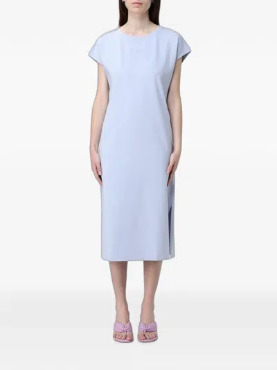 Ea7 Rhinestone-logo Midi T-shirt Dress In Blue