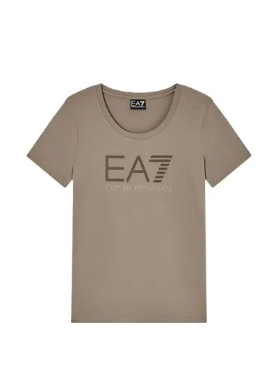 Ea7 Rhinestone-logo T-shirt In Brown