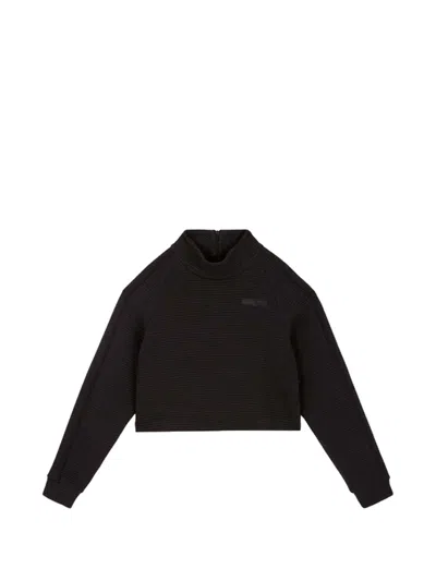 Ea7 Kids' Ribbed Cropped Sweater In Black