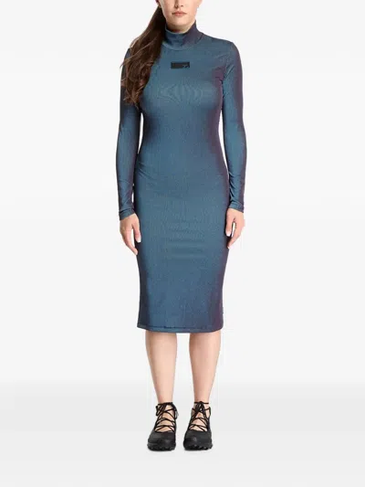 Ea7 Ribbed Logo-patch Midi Dress In Multi