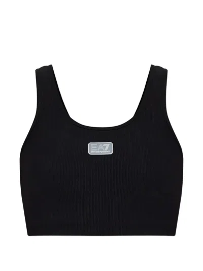 Ea7 Ribbed Logo-patch Top In Black