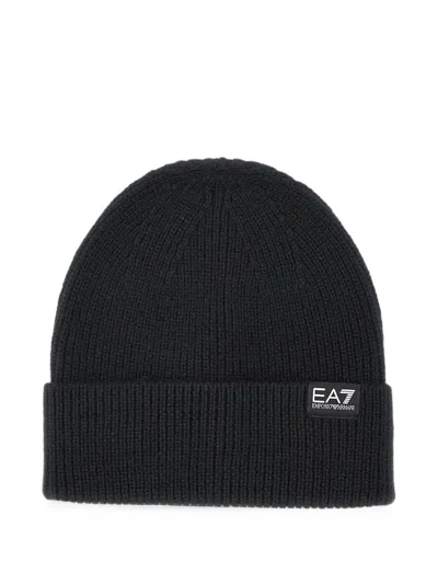 Ea7 Ribbed-knit Beanie Hat In Blue